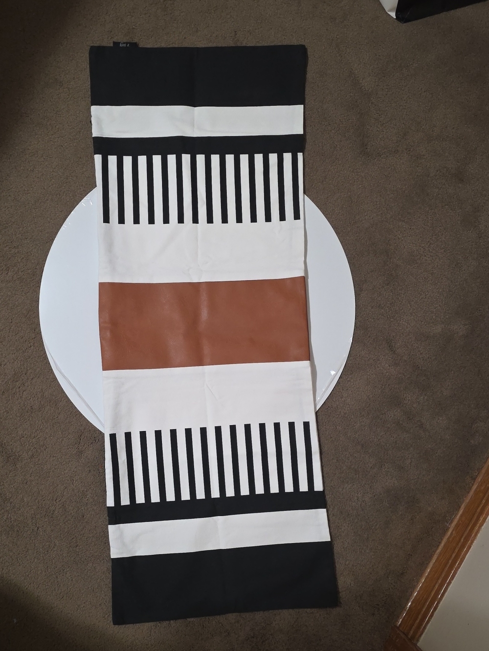 Modern Black, White & Brown Striped Table Runner